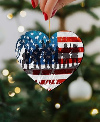 USA Military-Inspired Heart Holiday Ornaments, Set of 2