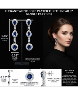 Elegant White Gold Plated Three Linear CZ Dangle Earrings