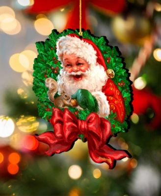 Wreath Santa Bow Holiday Ornaments, Set of 2