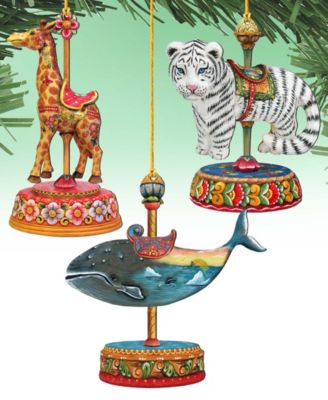 Tiger, Santa, Giraffe Christmas Carousel Holiday Ornaments