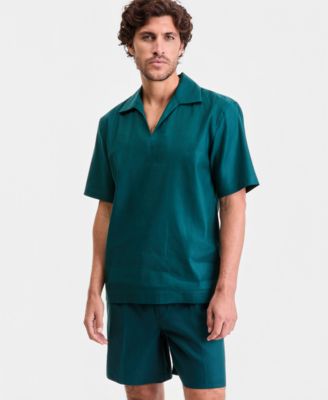 Men's Short-Sleeve Johnny Collar Short-Sleeve Shirt, Macy's Exclusive