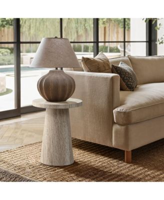 Stone Pattern Engineered Wood 19.7-Inch Tall Round End Table & Nightstand – Modern Side Table for Living Spaces