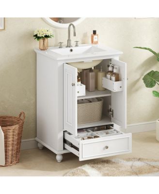 24 Inch Bathroom Vanity with Ceramic Sink, Soft-Close Doors, Adjustable Shelf and Drawer Organizer for Small Spaces