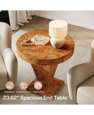 Round Side Table Set of 2, 23.62-Inch Pedestal End Table
