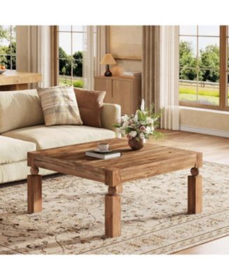 Square Coffee Table, 39-Inch Farmhouse Coffee Table with Sturdy Legs