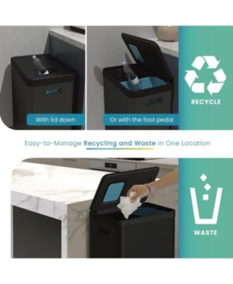 19 Gallon Stainless Steel Dual Trash and Recycling Can with CleanAura Odor Control and Soft Close Lid