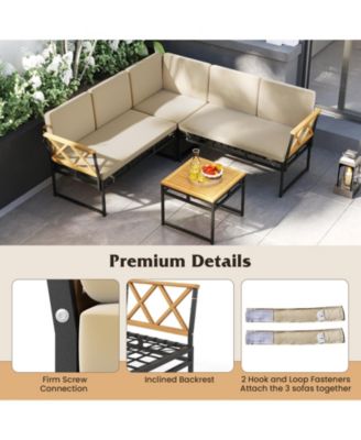 Set Of 4 Outdoor Sectional Sofa L-Shaped Metal Conversation Set w/ Cushions