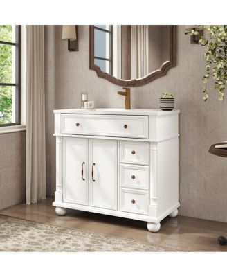 36"  Bathroom Vanity with Sink, Medieval Modern Solid Wood Roman Base, Flip Drawer Adjustable Storage, Easy Clean-Sillysis