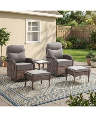 5-Piece Wicker Patio Conversation Set with 6-inch Olefin Cushions Patio Swivel Chair with Ottoman