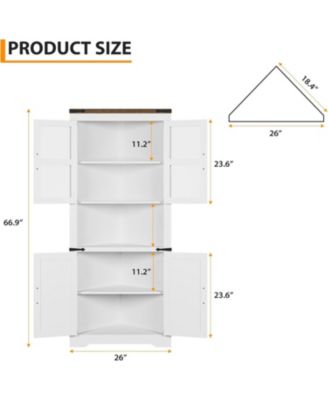 Rustic Farmhouse Tall Corner Storage Cabinet with Glass Doors & Adjustable Shelves, Corner Display Cabinet for Kitchen
