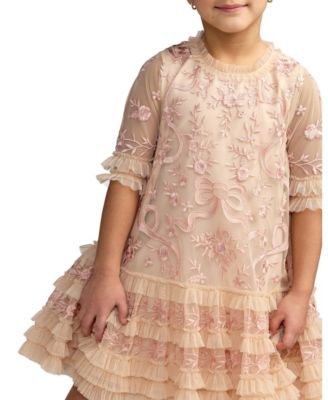 Big Girls Micro Ruffle Embroidered Mini Dress