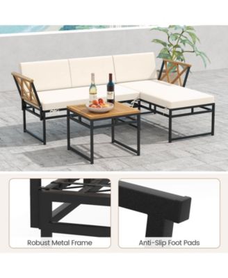 3 PCS L-Shaped Patio Furniture Set with Loveseat Square Coffee Table Soft Back