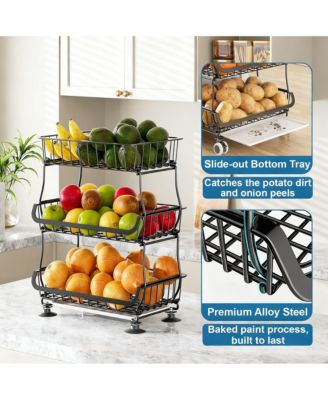 3-Tier Rolling Pantry Cart with Lockable Wheels for Kitchen Storage