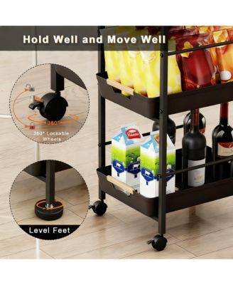 6 Tier Storage Cart with Pull-out Drawers and Hooks for Kitchen, Bathroom, Laundry