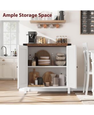 Small Storage Cabinet 2 Piece, Farmhouse Sideboard Buffet with 2 Doors & Adjustable Shelves, Entryway Console Cabinet for Living Room