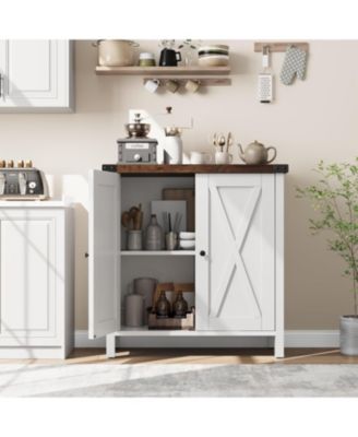 Small Storage Cabinet 2 Piece, Farmhouse Sideboard Buffet with 2 Doors & Adjustable Shelves, Entryway Console Cabinet for Living Room