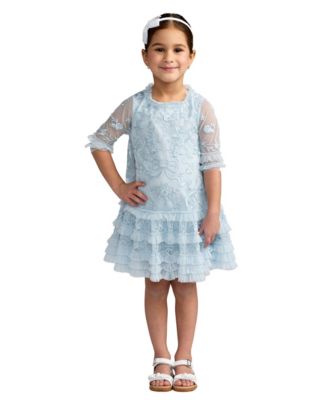 Big Girls Micro Ruffle Embroidered Mini Dress