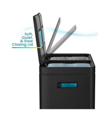 16 Gallon Stainless Steel Kitchen Trash and Recycling Can with Clean Aura Odor Control and Soft Close Lids.