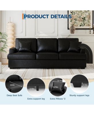 Modern 86" Sofa with 2 Throw Pillows, Deep Seat Couch with Upholstered Cushion & Removable Cover,Comfy