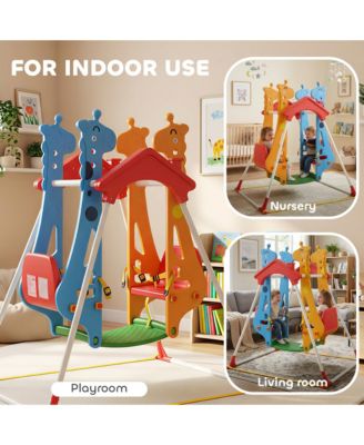 Kids Indoor Swing with Double Seats and Safety Belts, Mixed-Color