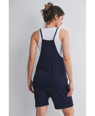 Maternity Sleeveless Loose Fit V-Neck Romper with Pockets and Adjustable Straps