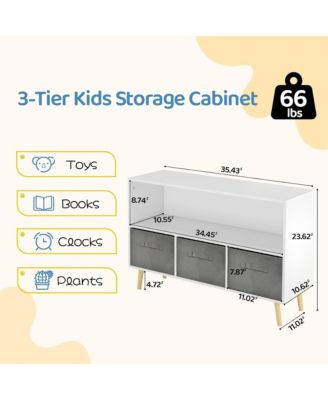 Kids Bookcase and Bookshelf, Toy Storage Cabinet Organizer with 3 Collapsible Fabric Drawers for Playroom, Living Room