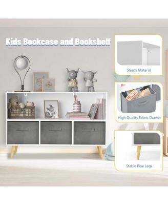 Kids Bookcase and Bookshelf, Toy Storage Cabinet Organizer with 3 Collapsible Fabric Drawers for Playroom, Living Room