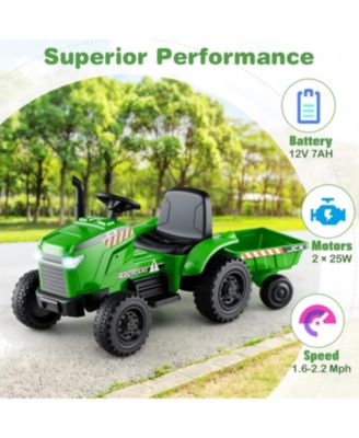 12V 2 in 1 Kids Ride On Tractor with Trailer and 3-Gear Shift