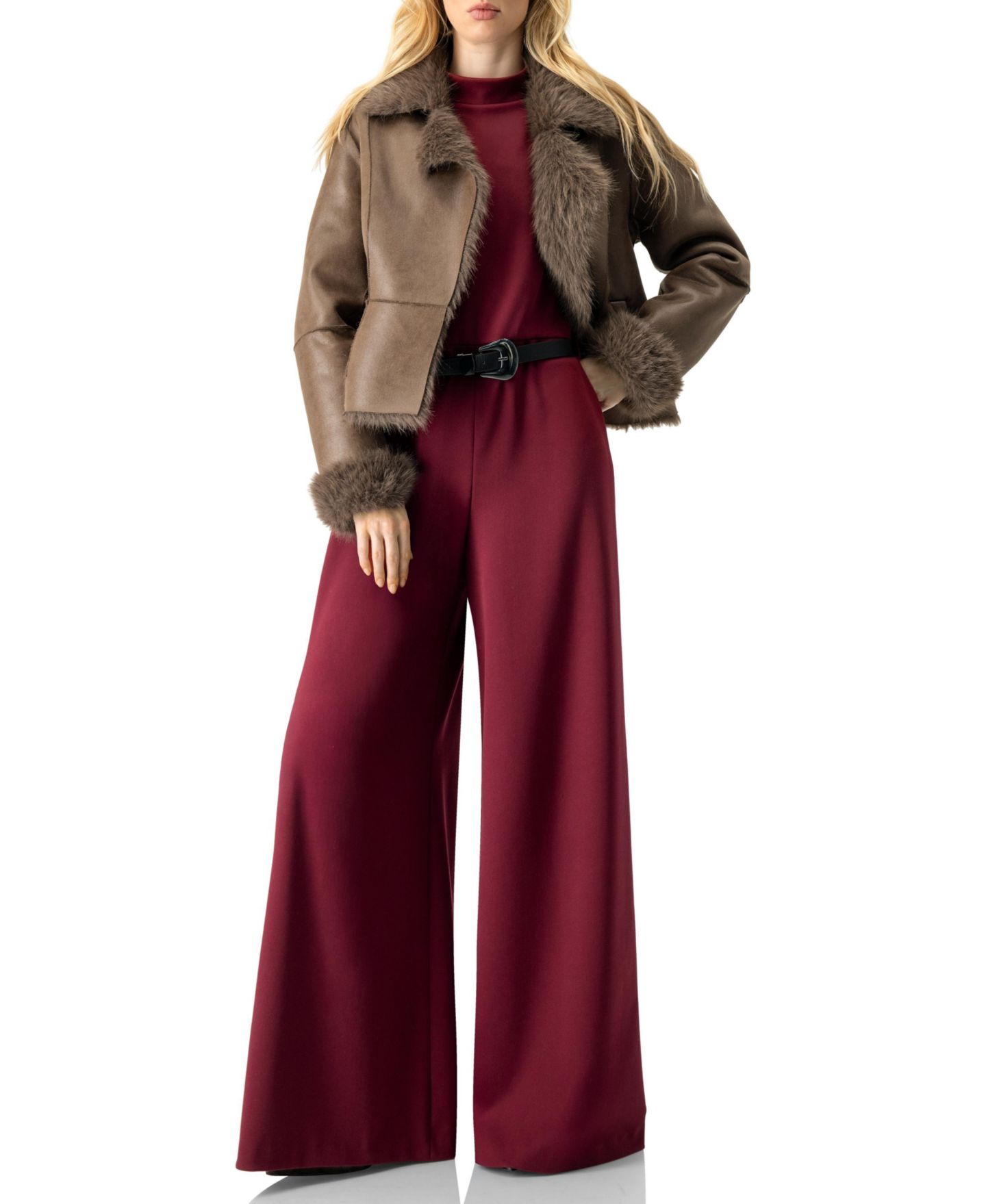Женский комбинезон Ivonne Sleeveless High Neck Jumpsuit with Belt, цвет: Винный — фото 3