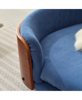 Mid-Century Wood Pet Bed with Velvet Cushion