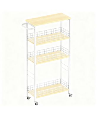 4-Tier Slim Storage Cart with Wood for Narrow Spaces - Multi-Purpose Use