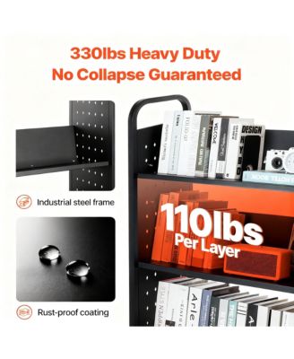 3-Tier Rolling Book Cart, 330 lbs Capacity, Silent Casters, Easy Assembly