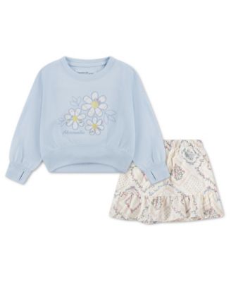 Toddler Girls' 2T-5T Flower Fleece Crewneck Sweatshirt and Skort, 2-Piece Set