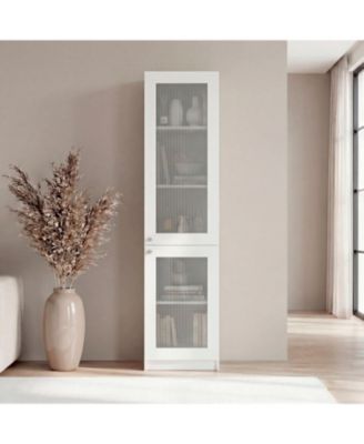 Milo Modern Storage Cabinet with 5 Shelves and Glass Front, Minimalist Design