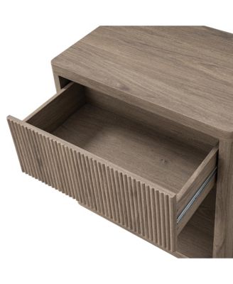 Fluted Nightstand with Drawer Storage, Mid Century Bedside Table with Open Compartment, Wood End Table for Bedroom, Living Room