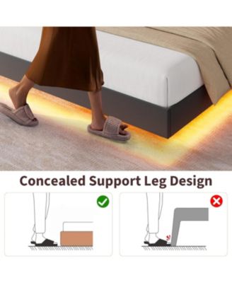 King Floating Bed Frame with RGB LED Lights & Charging Station, Upholstered Bed with Storage Headboard & Folding Shelves