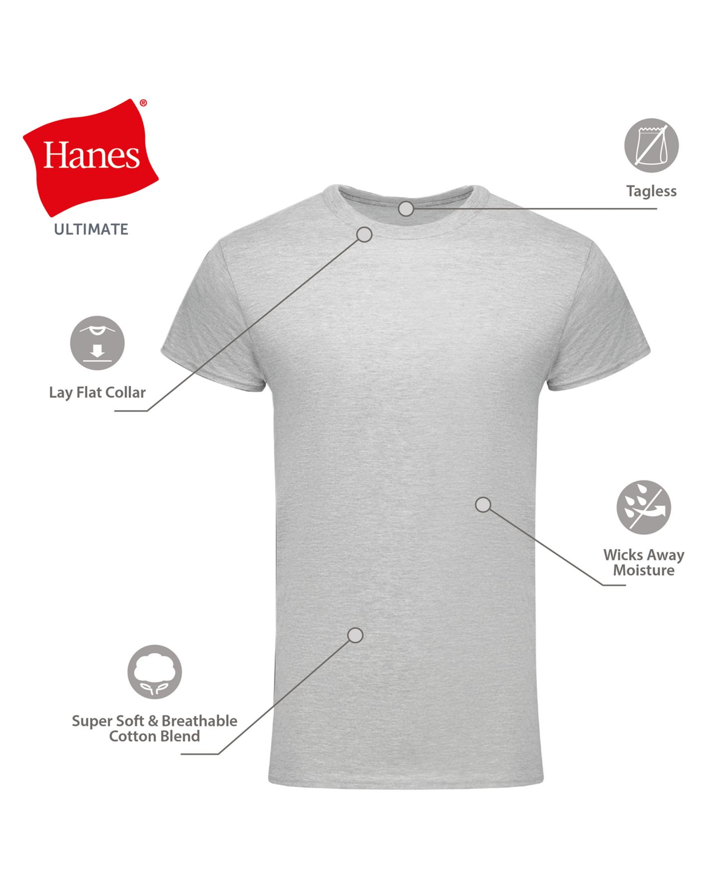 Мужские топы Hanes Ultimate Short-Sleeve Crewneck Undershirt, 5-Pack, цвет: Разноцветный — фото 6