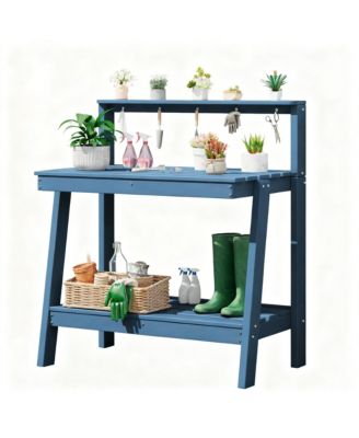Outdoor gardening 3-tier shelf with angled legs and hooks