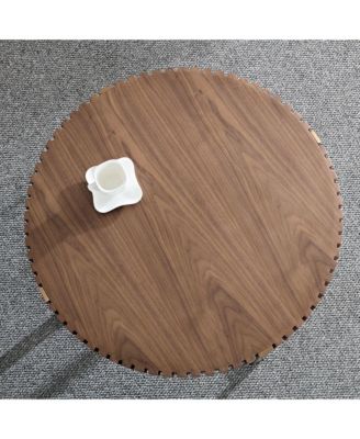 Modern Drum Coffee Table, 31.5'' Round Center Table with Fluted Edge and Sturdy Pedestal for Living Room, Office