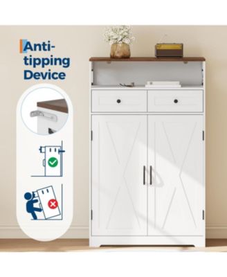 Modern Farmhouse Shoe Storage Cabinet for Entryway, Narrow Shoe Rack Organizer with Drawers, Doors & Adjustable Shelves, for Living Room