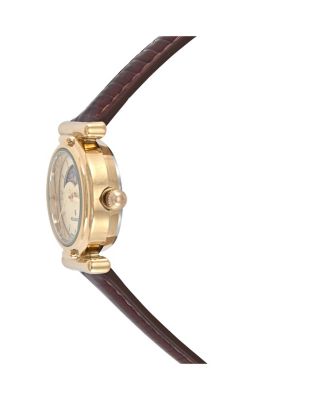 Women's Petite 25mm Sun-Moon Watch with Glossy Leather Strap