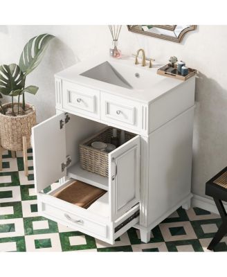 Freestanding Bathroom Vanity with Ceramic Sink, Solid Wood MDF Cabinet, Soft Close Drawer for Small Spaces