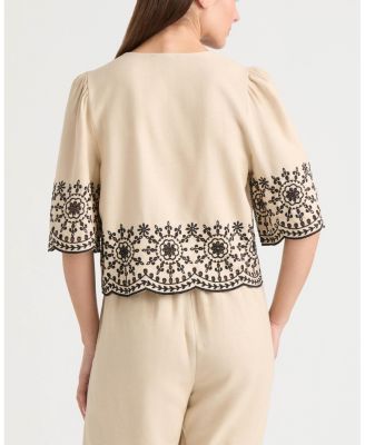 Women's 3 Front Tie Embroidered Top