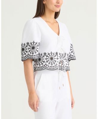 Women's 3 Front Tie Embroidered Top