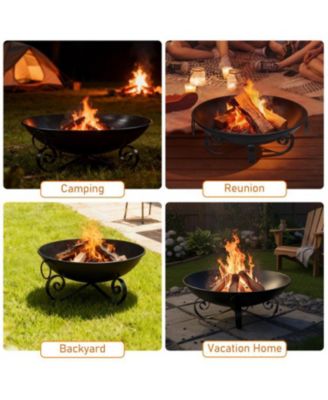 24 Inch Heavy Duty Metal Fire Pit Bowl with Handles, Wood Burning