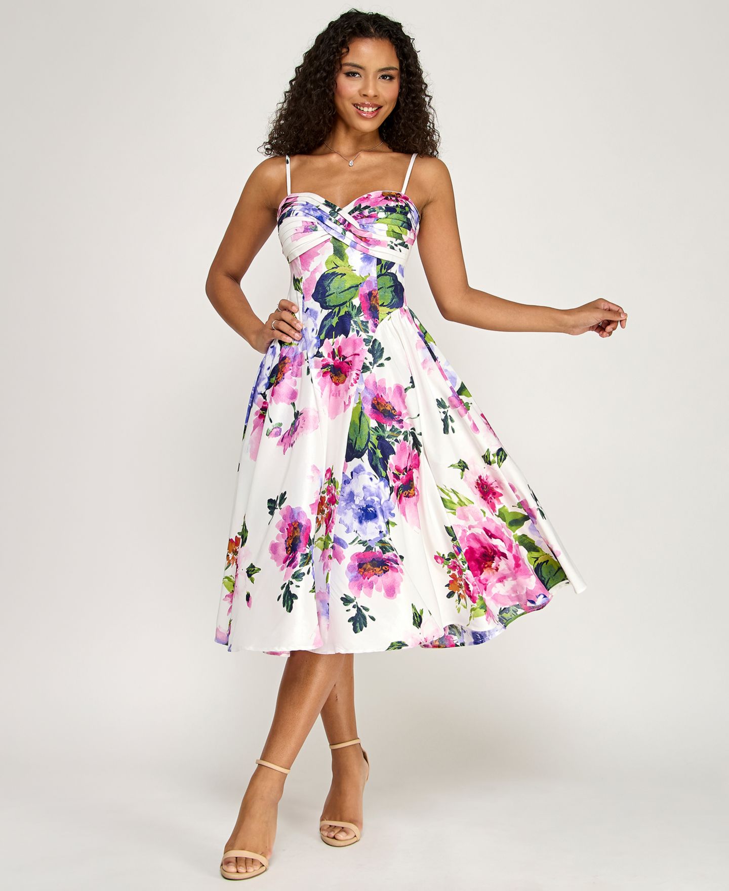 Женское платье KATIA RAE Juniors' Twist-Bodice Sweetheart Neck Midi, цвет: Белый — фото 1