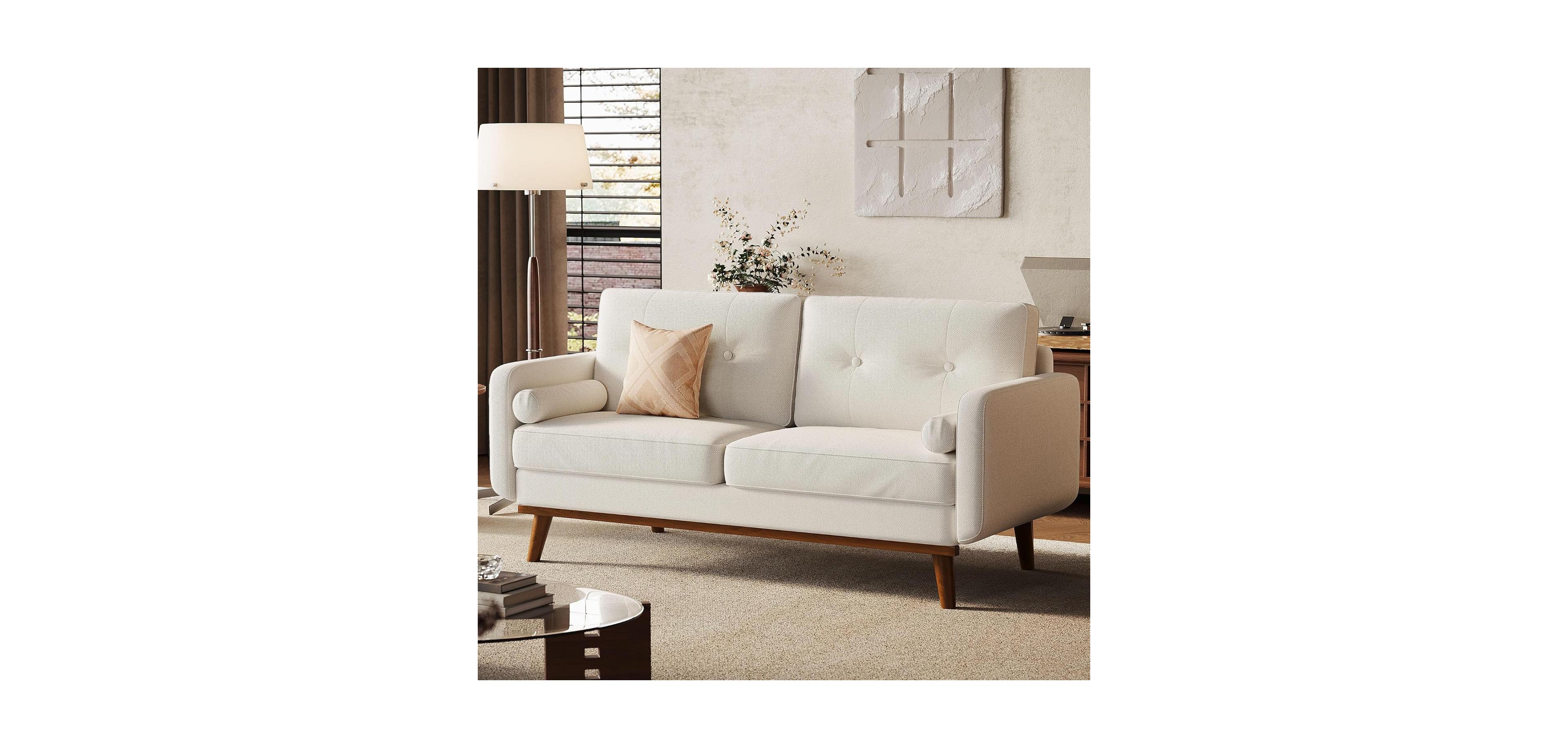 Gaomon 65" Mid Century Modern Loveseat Sofa, Linen Upholstered 2-Seater Couch, Deep Seat Love Seat for Living Room, Bedroom, Office, Small Space