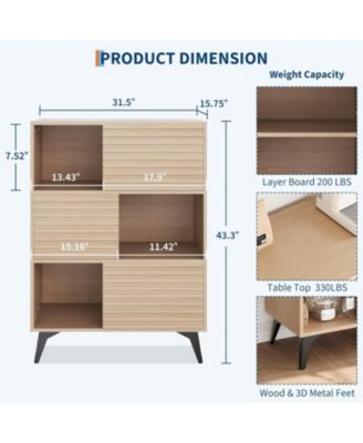 Modern 3-Tier Accent Cabinet with Doors, Wooden Buffet Sideboard with Metal Legs for Living Room or Dining Room