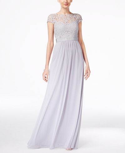 adrianna papell sleeveless gown with illusion