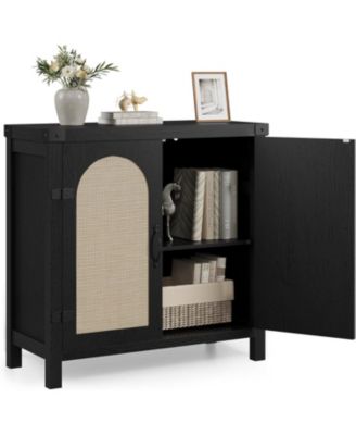 Rattan Sideboard Buffet Cabinet, Farmhouse Boho Coffee Bar Storage Console for Dining Room or Hallway